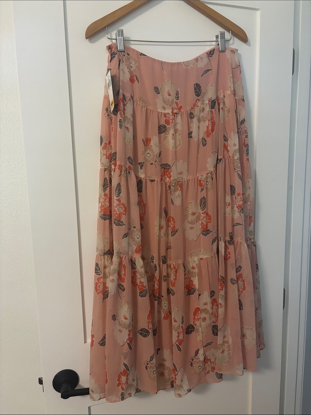 Lauren Ralph Lauren Peach Floral Tiered Maxi Skirt
